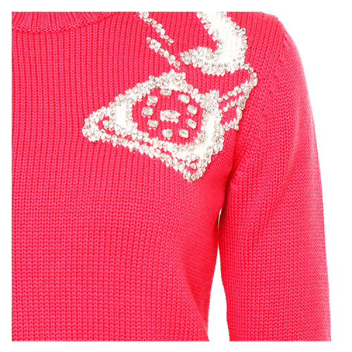 【折扣】 miumiu/缪缪 女士针织衫/毛衣 100%初剪羊毛 印花 圆领 粉色