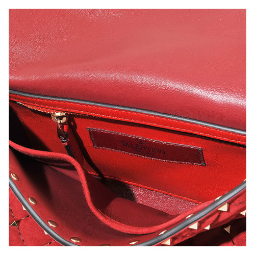 garavani/valentino garavani 女士真皮单肩包 金属凸起装饰 红色