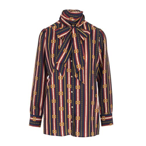 【18秋冬】 gucci/古驰 女士长袖衬衫 条纹 系带 2802