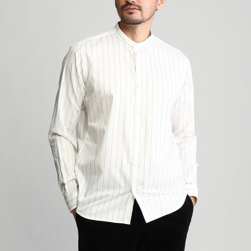 takeo kikuchi/菊池武夫 男士简约时尚圆小竖领竖条纹长袖衬衫