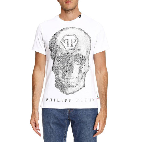 philipp plein/菲利普·普兰 男士短袖t恤 100% 棉 印花 骷髅头 白色