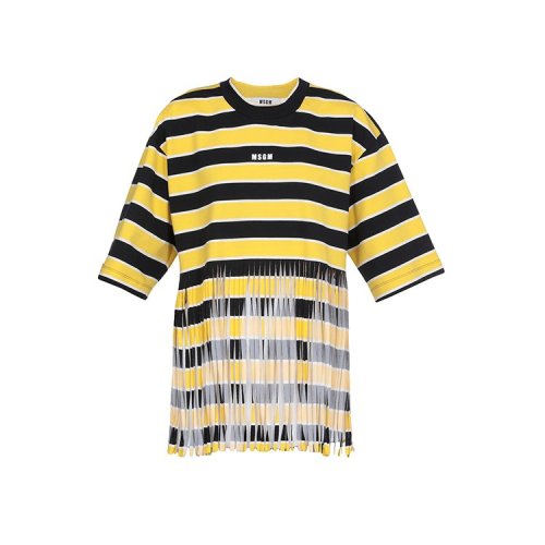 msgm/msgm 19春夏 女士短袖t恤 圆领 流苏 条纹 2762