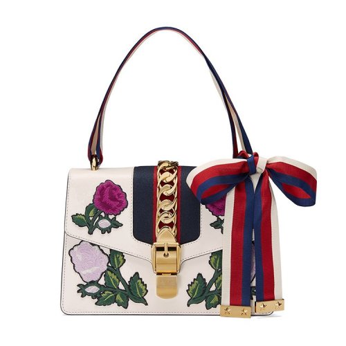 【18春夏】 gucci/古驰 女士 100% 牛皮 手提包 刺绣 花朵装饰 3556