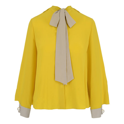 【18春夏】 fendi/芬迪 女士长袖衬衫 丝 时尚 蝴蝶结 黄色 2802