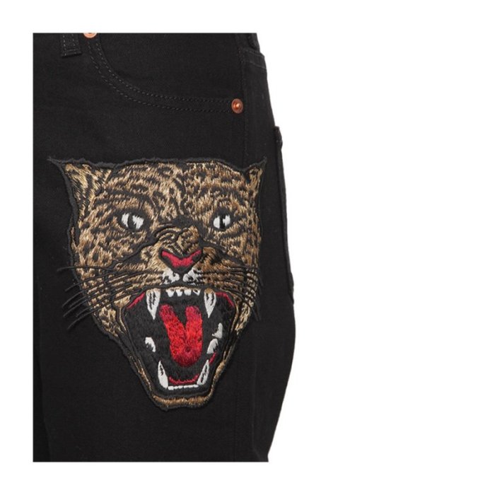 gucci女士老虎头印花修身小脚牛仔裤