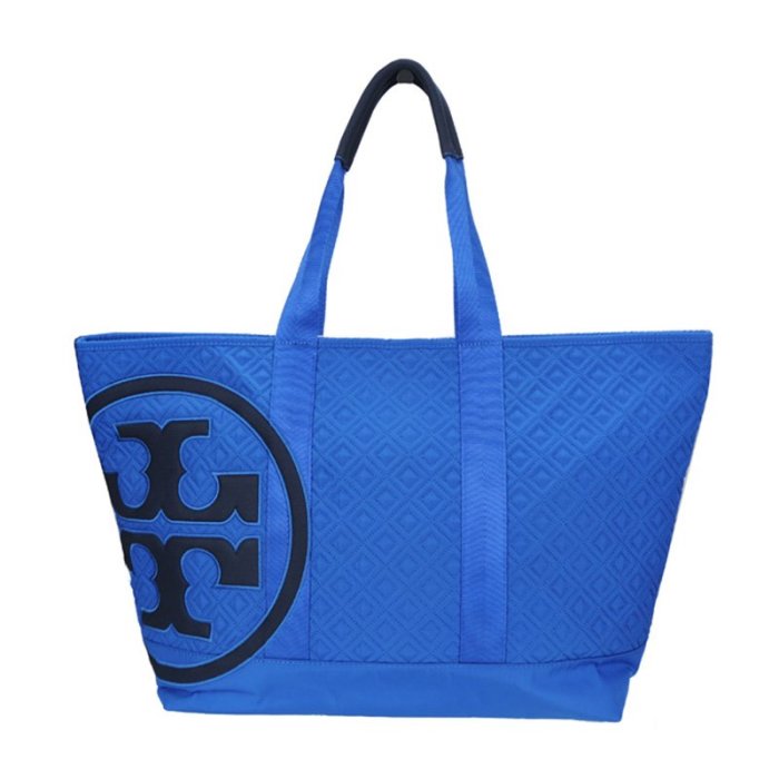 tory burch penn女士尼龙logo绗缝拉链手提包蓝色