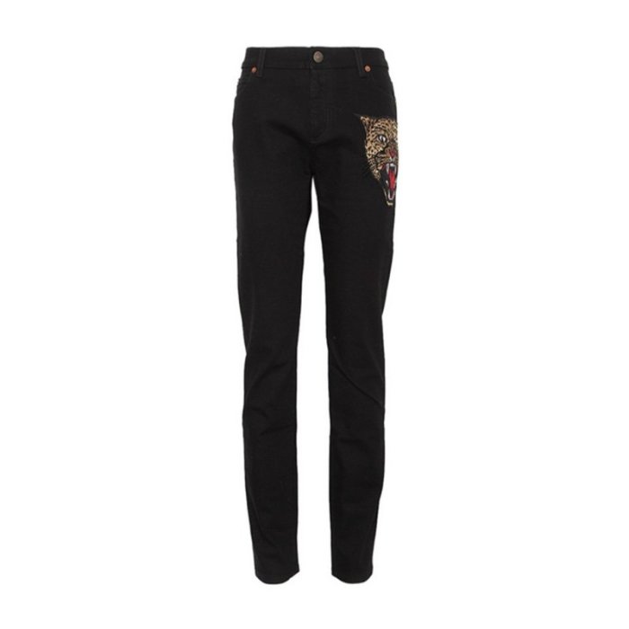 gucci女士老虎头印花修身小脚牛仔裤