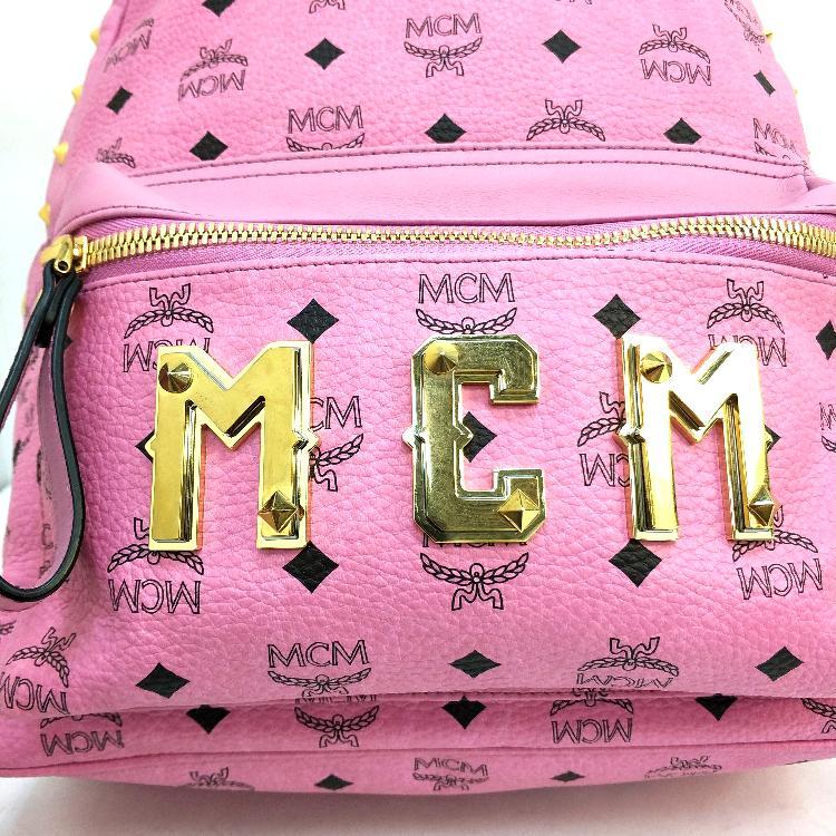 mcm(mcm) 粉色pvc大号mcm金属logo双肩包