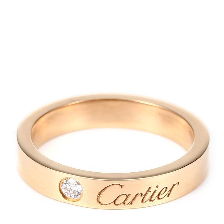 指環】cartier(卡地亞) 18k玫瑰金logo刻字單鑽戒指46#【正品 價格