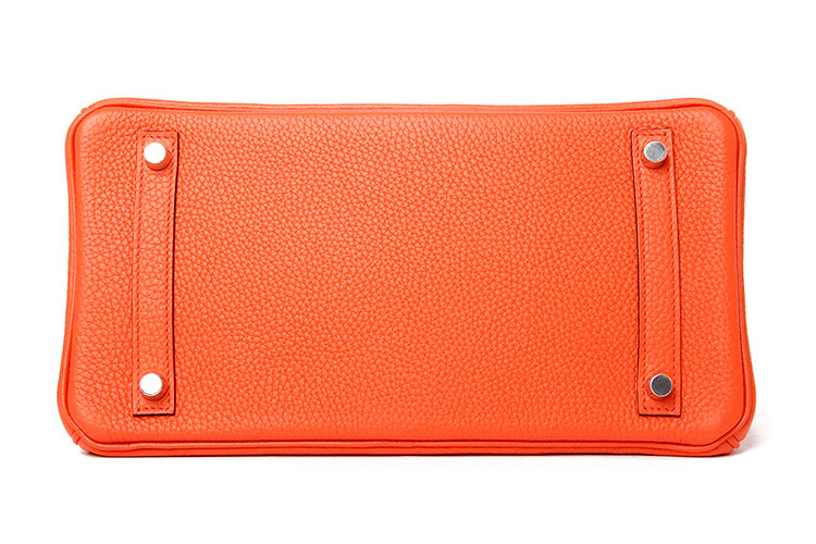 hermes(爱马仕) 9t火焰橙色皮质银扣手提包birkin 30