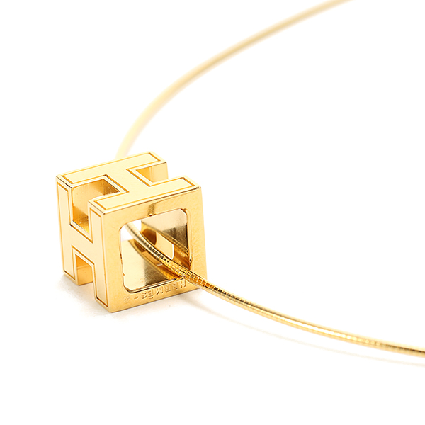 hermes(爱马仕) 金色立体h扣金色项链