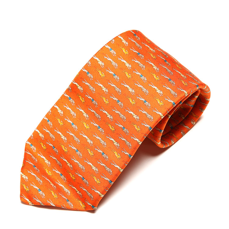 hermes(爱马仕) 橘色底兔子图案领带