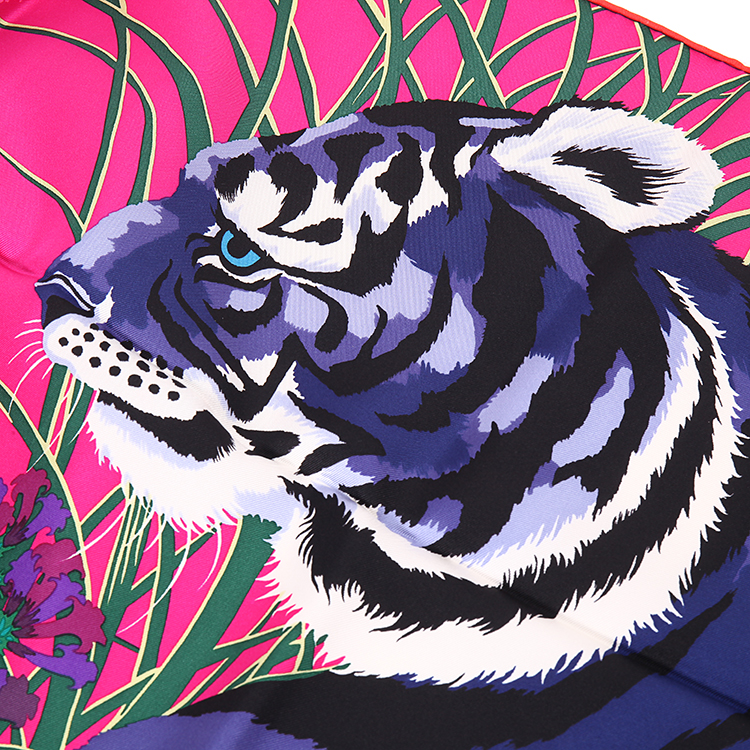 hermes/爱马仕 真丝丝巾 蓝色老虎图案