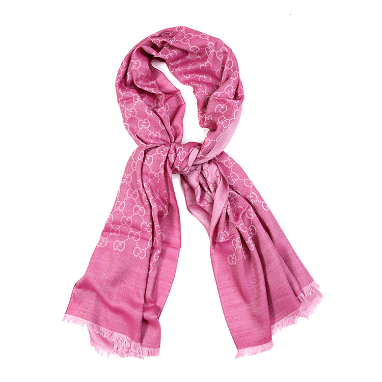 gucci古驰玫粉色双glogo羊毛围巾