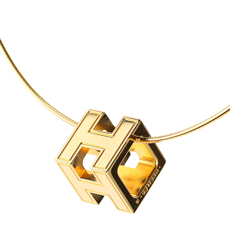 hermes(爱马仕) 金色立体h扣金色项链