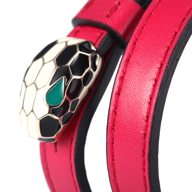 bvlgari(宝格丽) serpenti系列玫红色皮质蛇头双环手环