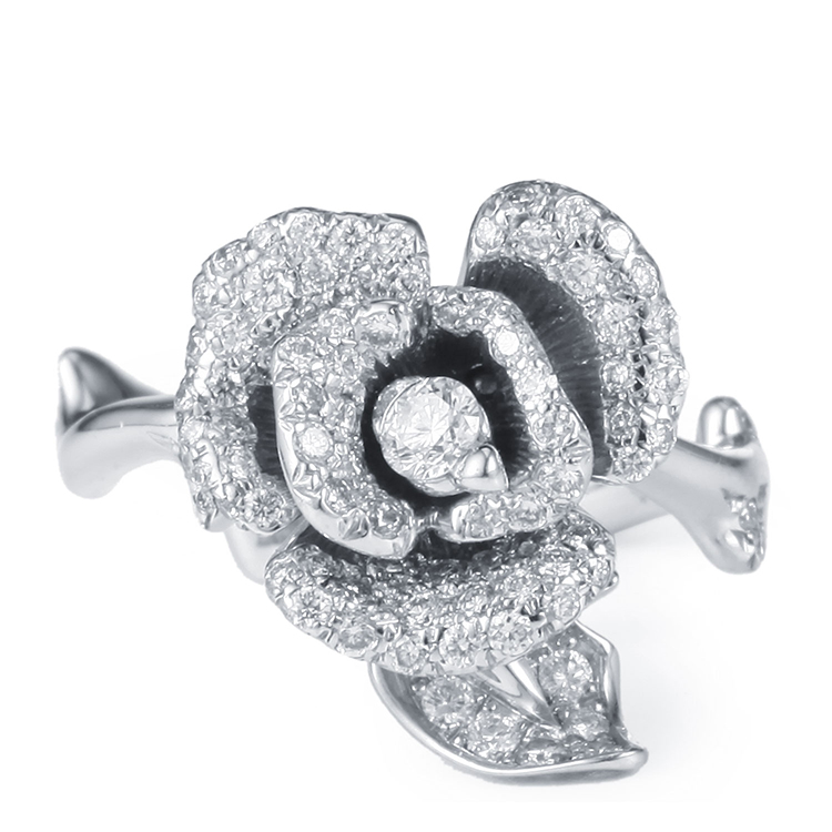 dior(迪奥) rose dior bagatelle系列18k白金玫瑰花镶钻戒指49