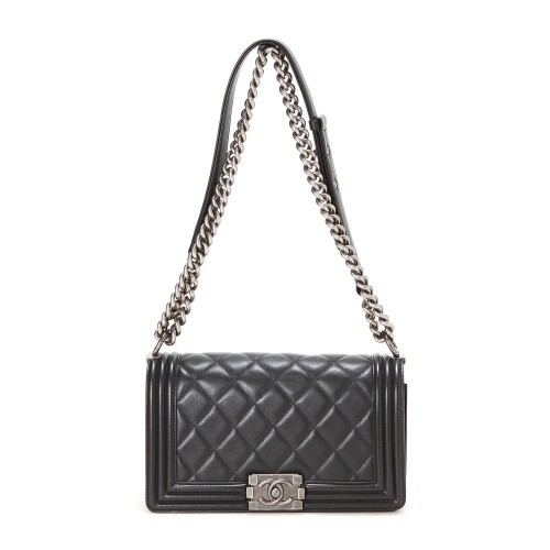 chanel/香奈儿 le boy中号黑色菱格纹复古链条包