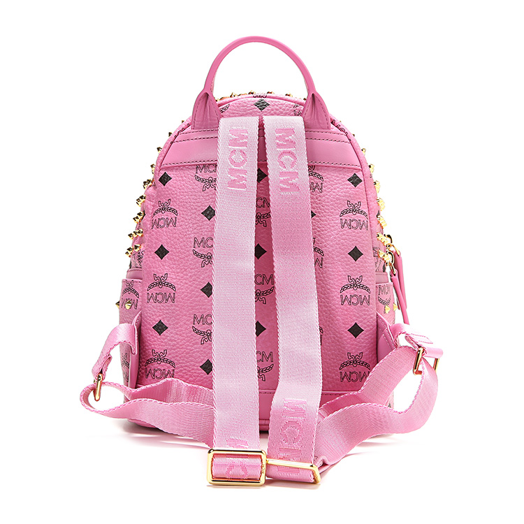 mcm(mcm) 粉色pvc铆钉装饰双肩包