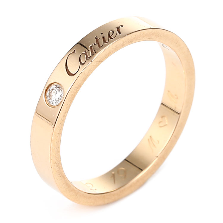 cartier(卡地亚) 18k玫瑰金logo刻字单钻戒指51