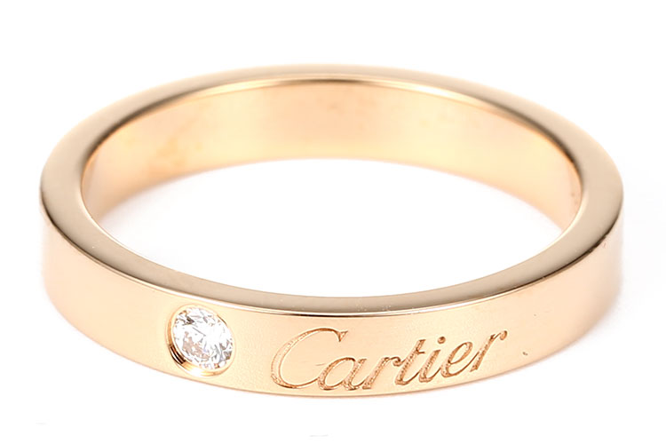 指環】cartier(卡地亞) 18k玫瑰金logo刻字單鑽戒指50#【正品 價格