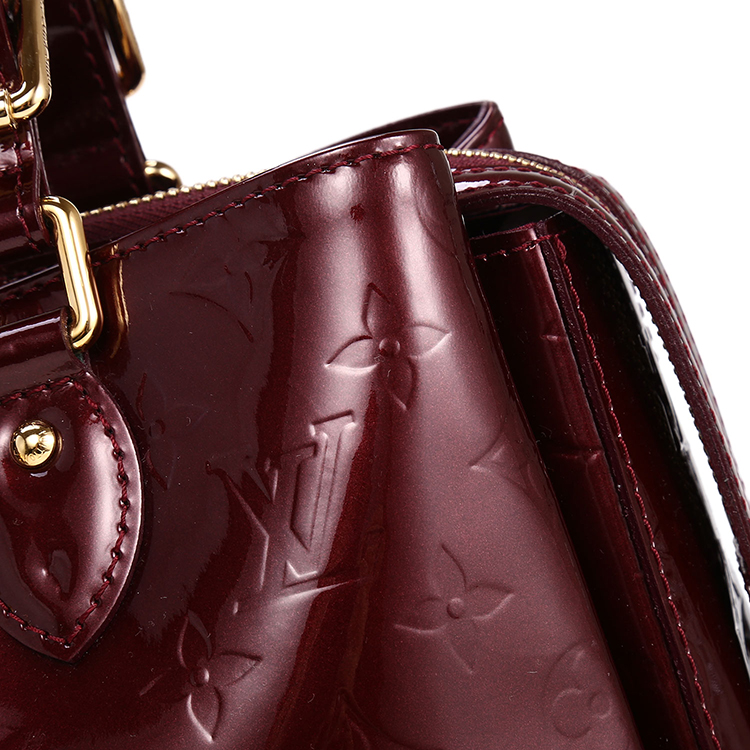 louisvuitton路易威登酒红色漆皮手提包