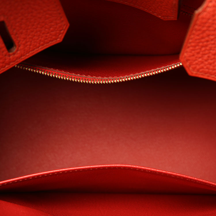 hermes(爱马仕) 5e朱砂红皮质金扣手提包birkin 25
