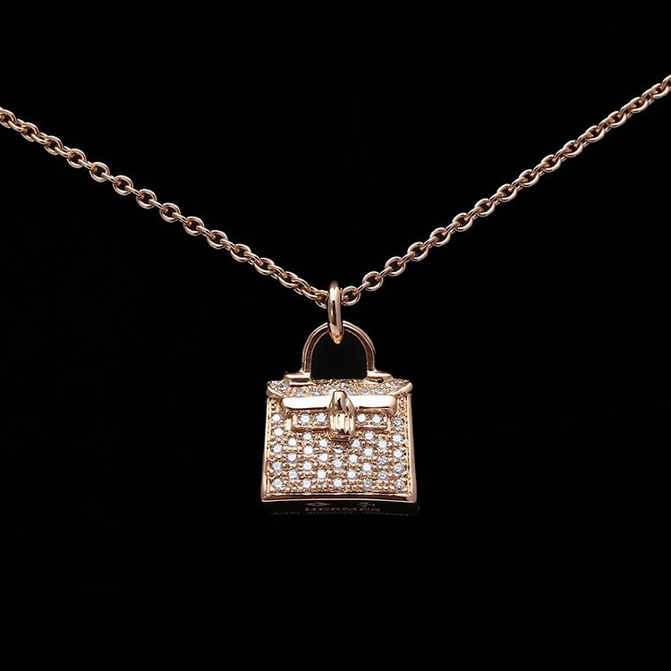 hermes(爱马仕) 18k玫瑰金kelly包镶钻项链