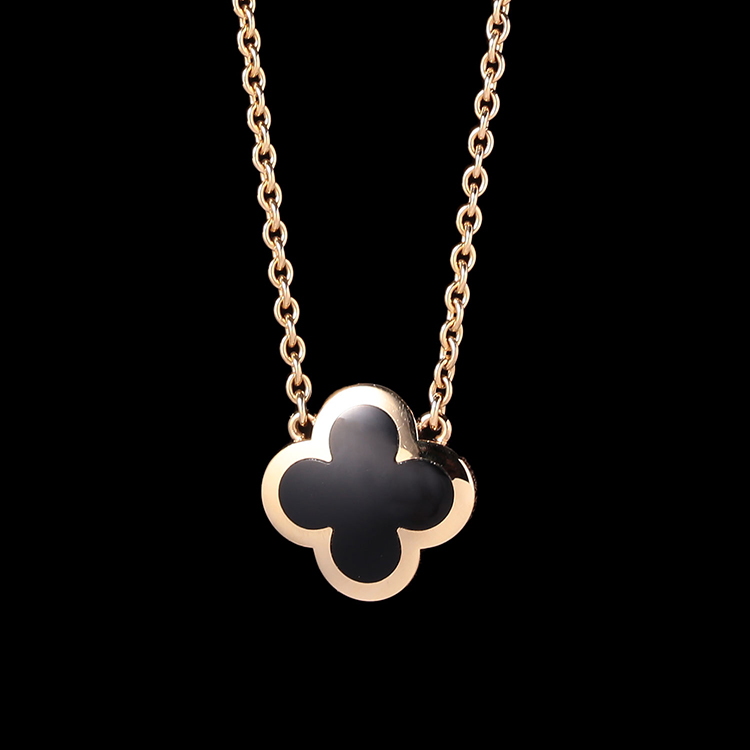 van cleef & arpels(梵克雅宝) alhambra系列18k黄金黑玛瑙四叶草项链