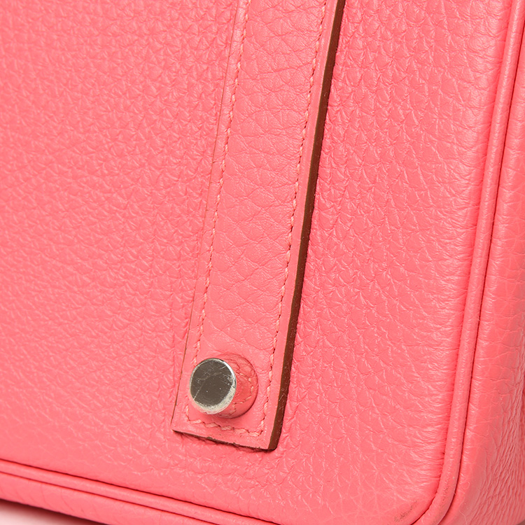 hermes(爱马仕) u5唇膏粉色皮质银扣手提包birkin35