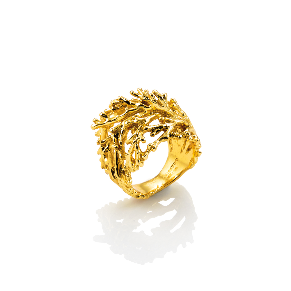 giovanni raspini纯银镀金珊瑚礁镂空戒指 宽2.2cm 8528