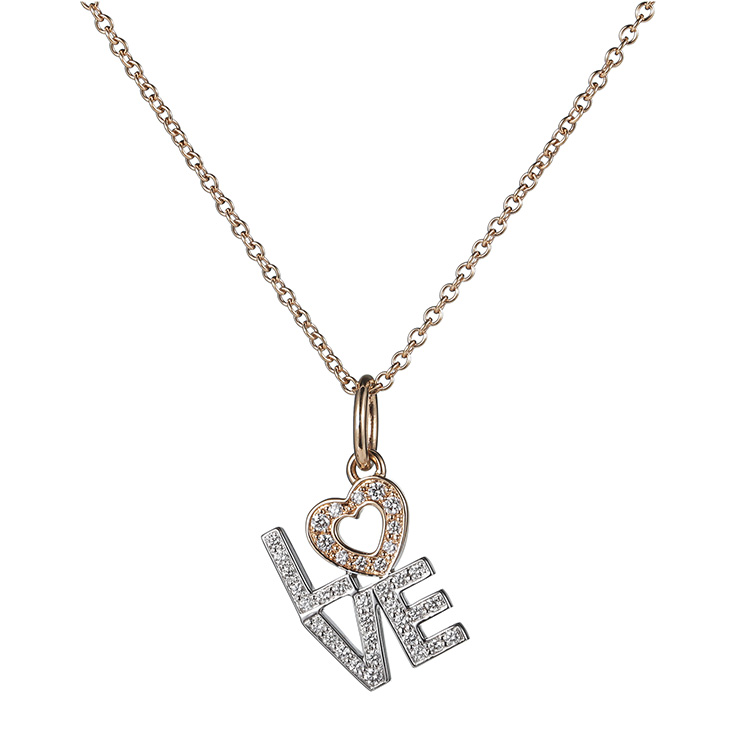 tiffany & co.(蒂芙尼) #18k黄金镶钻心形love字母吊坠项链