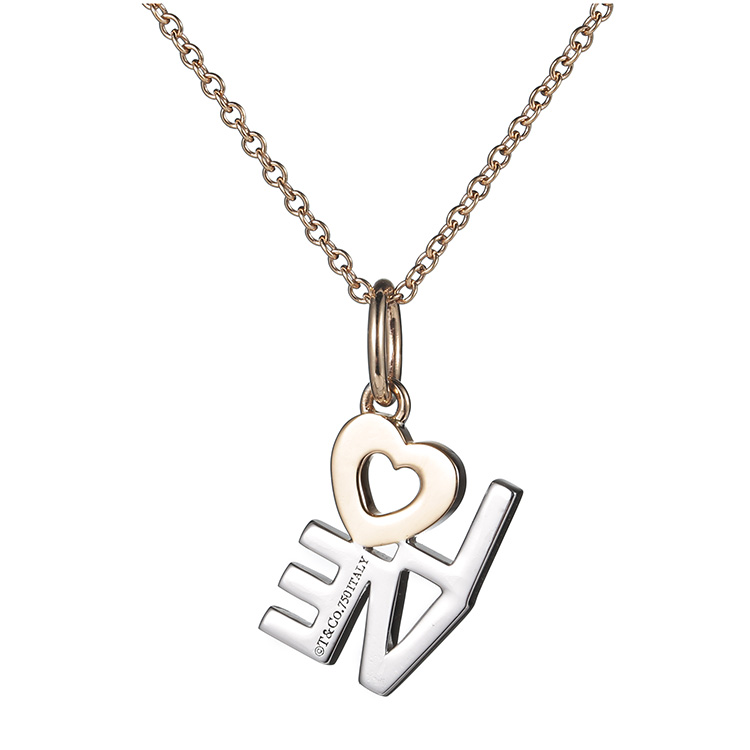 tiffany & co.(蒂芙尼) #18k黄金镶钻心形love字母吊坠项链