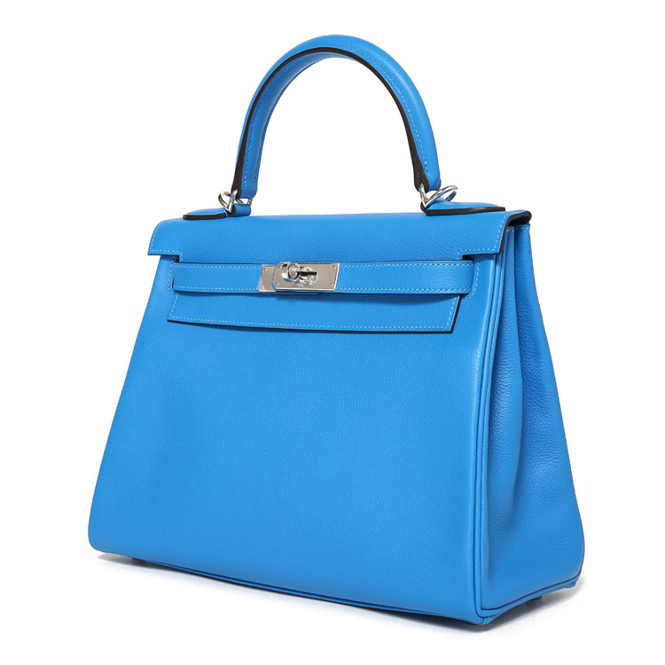 hermes(爱马仕) t7水妖蓝皮质手提包kelly28