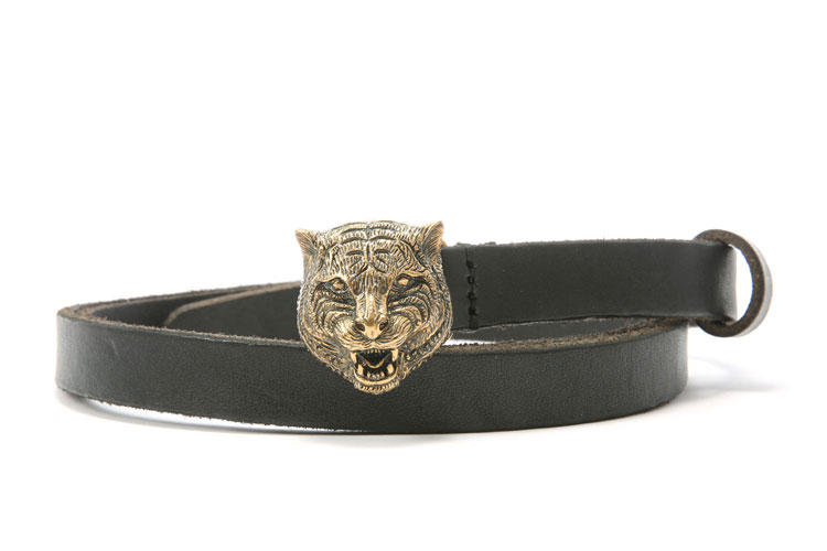 gucci(古驰) 黑色皮质小虎头腰带90