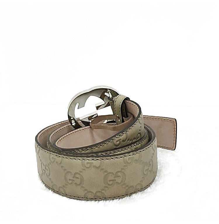 gucci(古驰) #灰色皮质经典logo压纹男士腰带 95/38