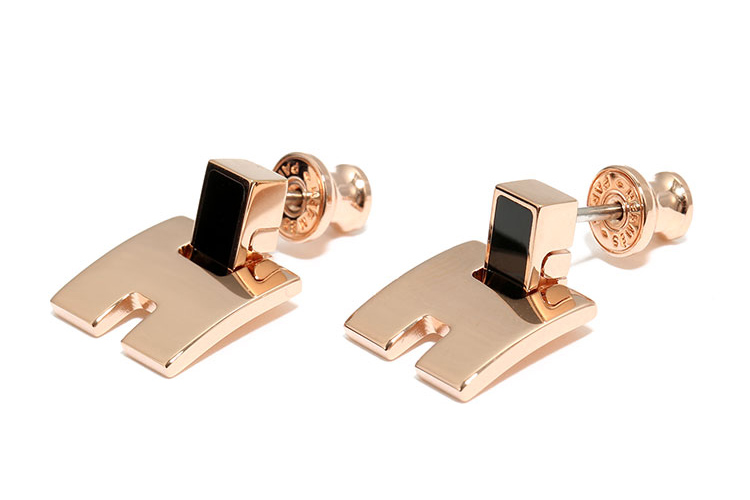 耳饰】hermes(爱马仕) 玫瑰金色h扣黑珐琅耳饰【正品 价格 图片】