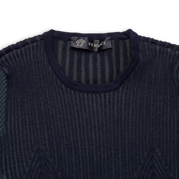 范思哲女士藏青色54%羊毛36%粘胶纤维10%氨纶圆领套头女士针织衫/毛衣