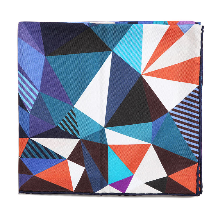 hermes(爱马仕) 蓝/白/橘/紫/棕色三角形图案丝巾90