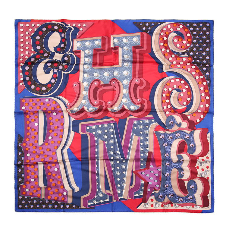 hermes(爱马仕) 彩色logo/灯泡图案蓝边丝巾90