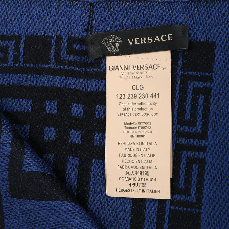 versace/范思哲 男士黑色 浅蓝色100%羊毛围巾