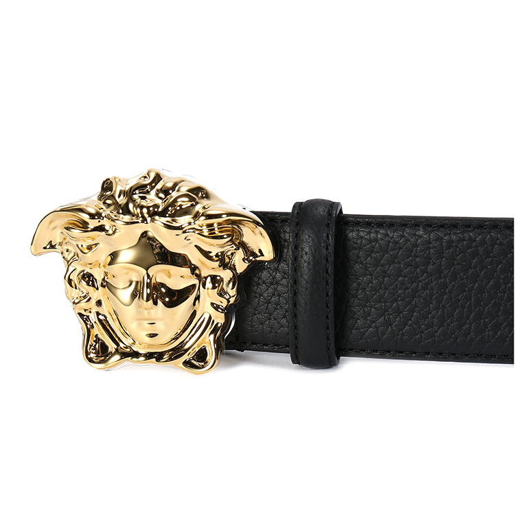 versace(范思哲) #金属人头logo黑色皮质男士腰带 95/38