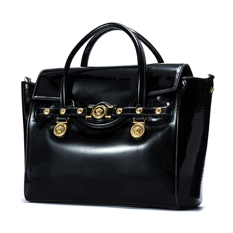 versace/范思哲 女士signature黑色牛皮手提包