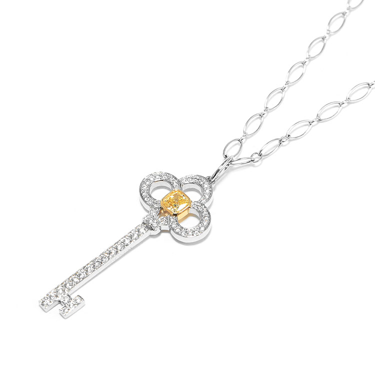 (蒂芙尼) tiffany keys系列pt950铂金/au750镶黄钻满钻钥匙吊坠项链