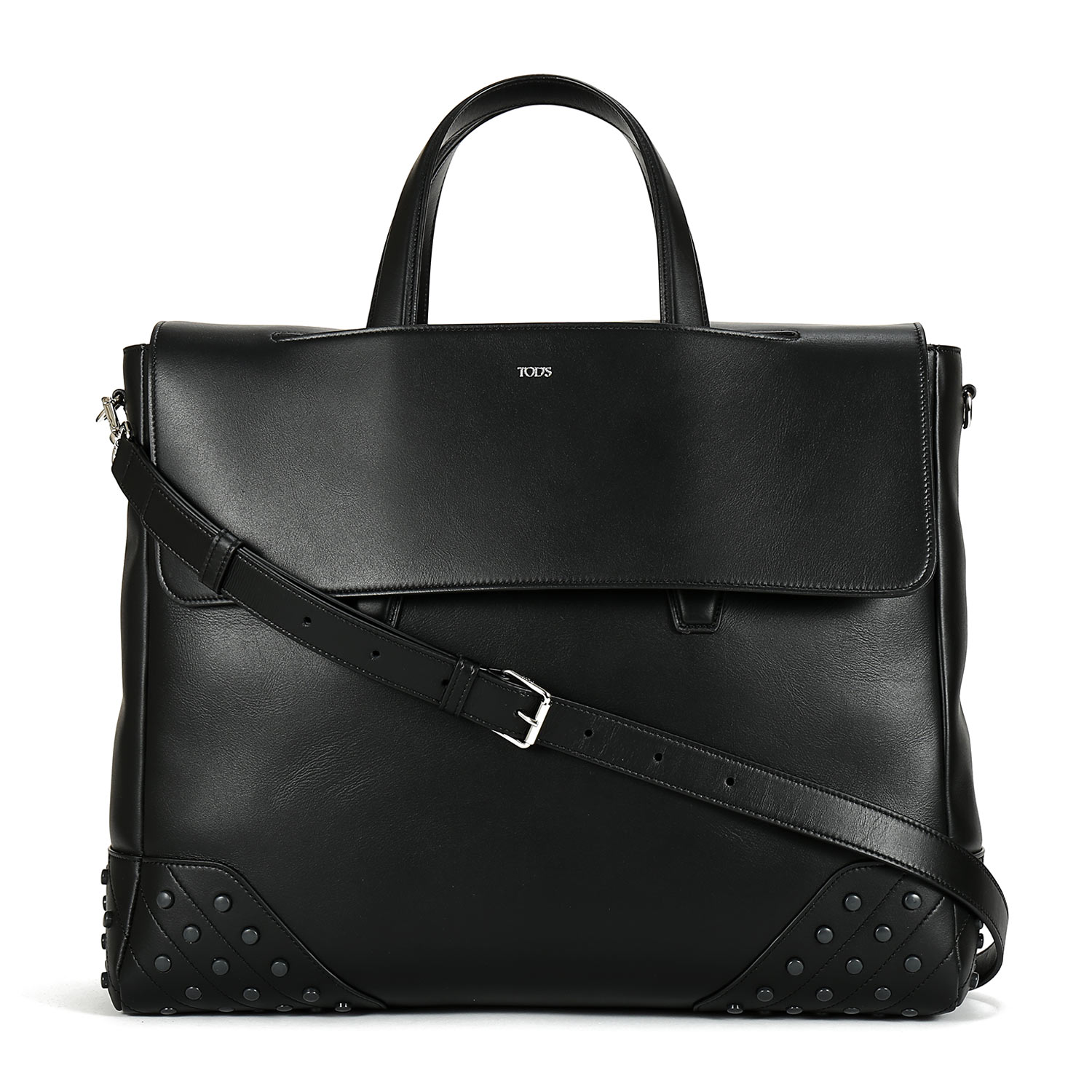 tods(托德斯) 黑色小羊皮男士中号信封包手提单肩两用公文包