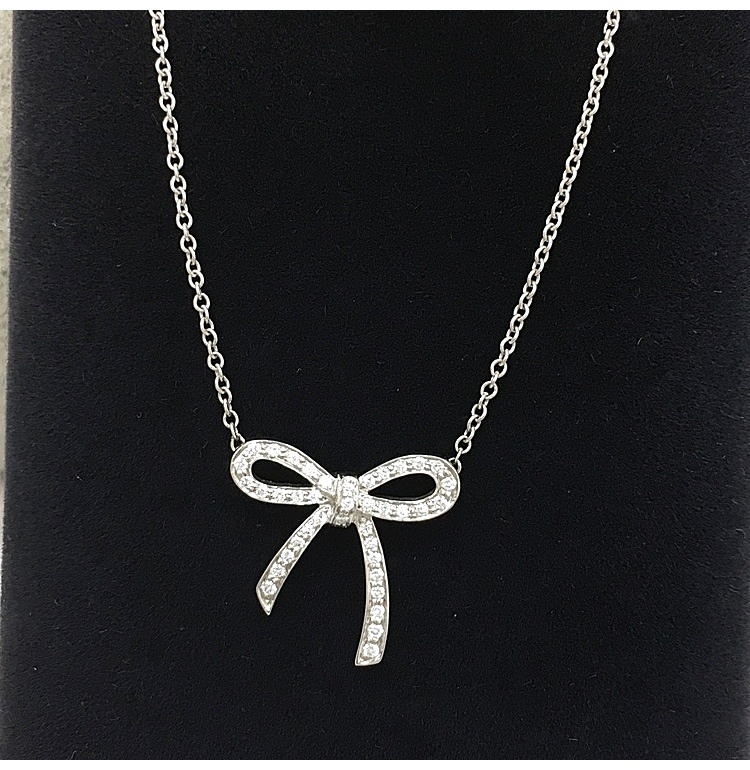 (蒂芙尼) pt950铂金镶钻蝴蝶结吊坠项链