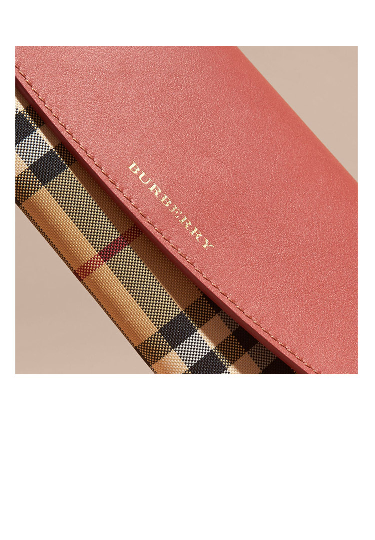 【burberry博柏利 钱包】burberry/博柏利 女士玫瑰粉色帆布/配皮长款