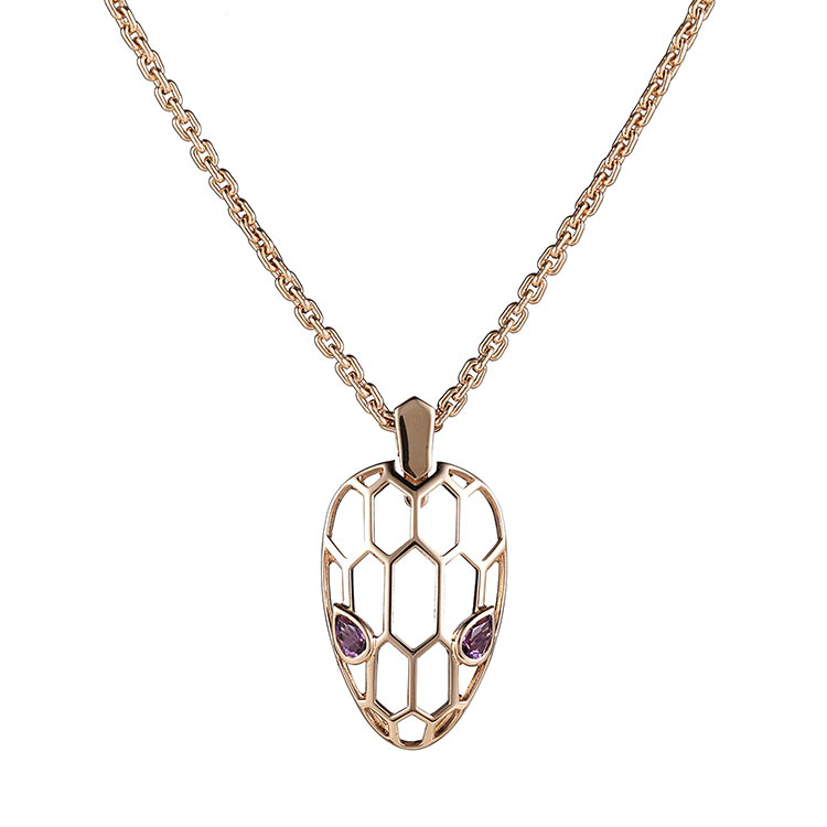 bvlgari(宝格丽) #serpenti系列18k玫瑰金镶嵌紫水晶小号蛇头吊坠项链