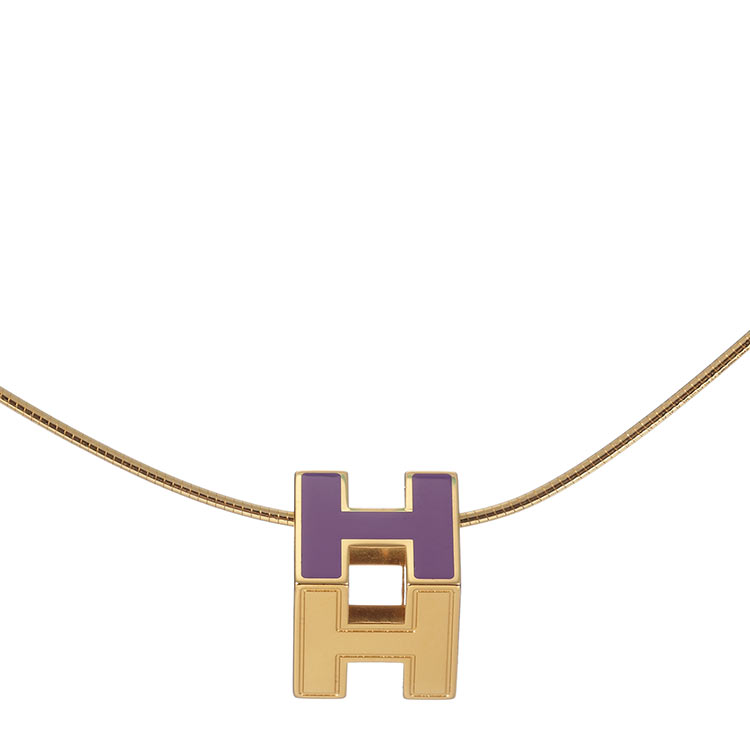 hermes(爱马仕) 紫色珐琅方形h扣金色链条项链