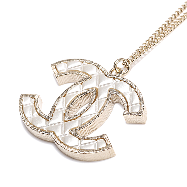 chanel(香奈儿) 浅金色/银色格纹大双c吊坠项链